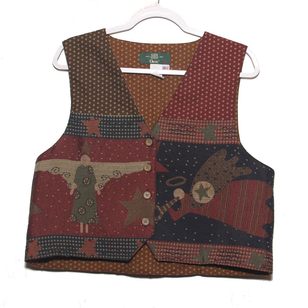 Vintage Orvis Tapestry Holiday  Vest Size Large